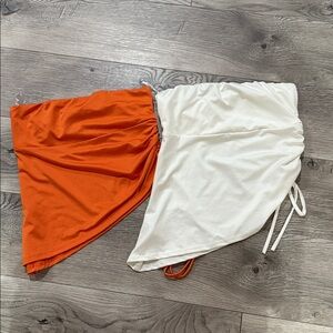 Live in the Moment White & Orange Ruched Asymmetrical‎ Crop Shirts XS
